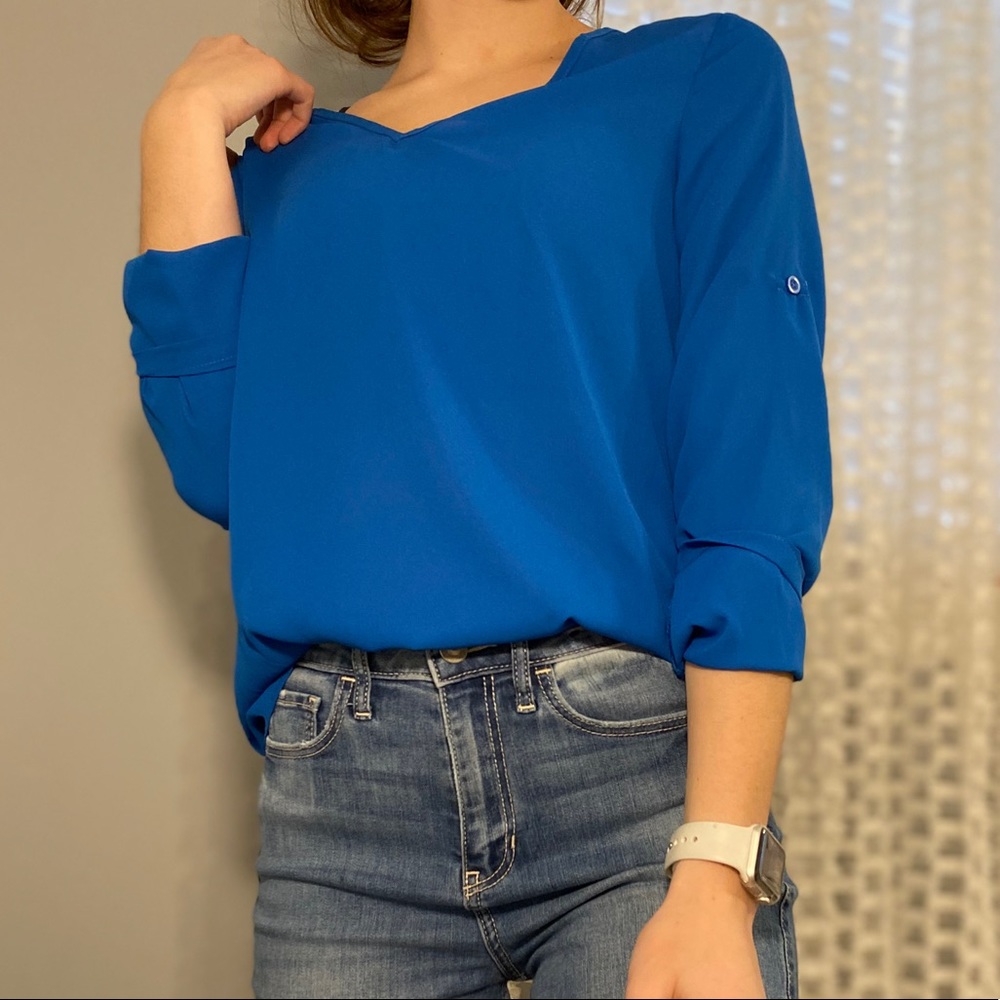 Blue Long Sleeve Blouse